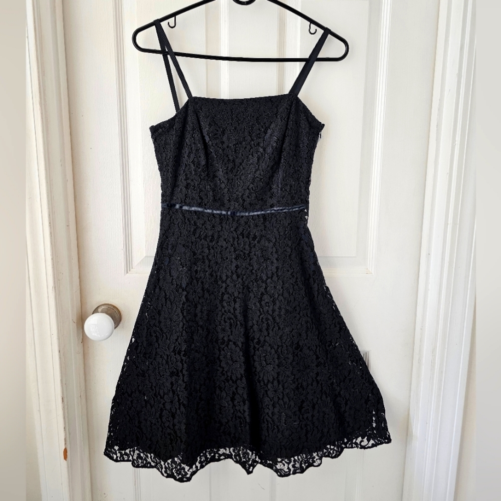 Ann Taylor Black Lace tea length dress size 0P